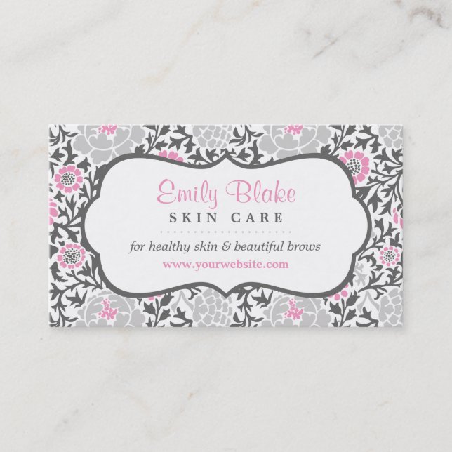 Carte de rendez-vous Gray and Pink Floral Damask (Devant)