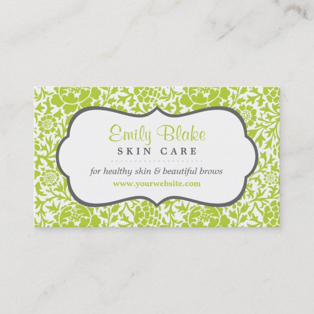 Carte de rendez-vous Grey and Green Floral Damask (Devant)