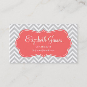 Carte De Rendez-vous Gris et corail Moderne Chevron Stripes