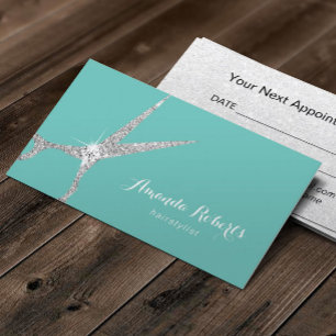 Carte De Rendez-vous Hair Salon Modern Silver Scissor Teal Appointment