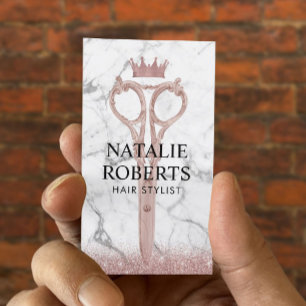 Carte De Rendez-vous Hair Stylist Rose Gold Scissor & Crown Marble