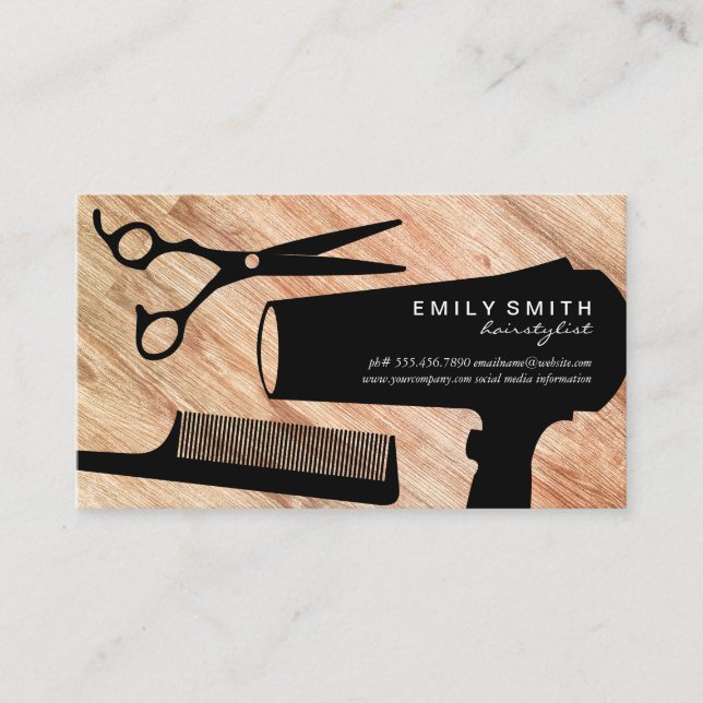 Carte De Rendez-vous Hairstylist Outils Bois Nomination (Devant)