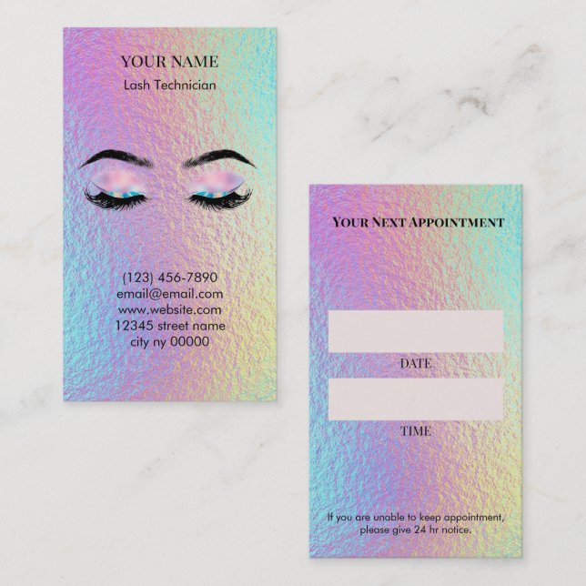 Carte De Rendez-vous Holographic Lash Technician Appointment Card (Devant / Derrière)