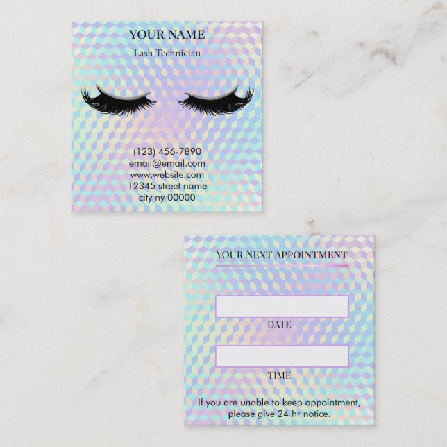 Carte De Rendez-vous Holographic Lash Technician Appointment Card (Devant / Derrière)