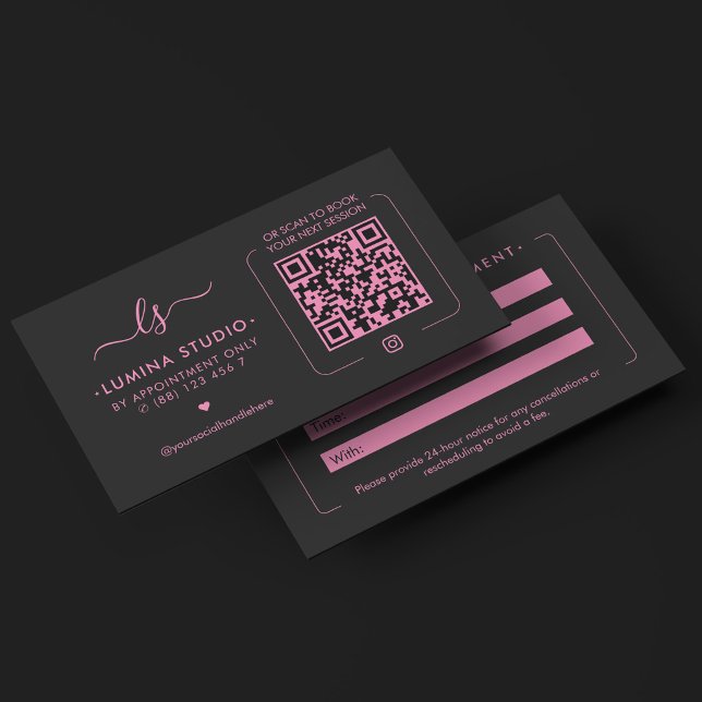 Carte De Rendez-vous Initiales de monogramme de beauté esthétique QR no (Aesthetic Beauty Initials Monogram Black Pink QR Appointment Card
)