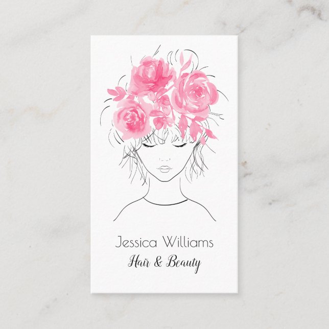 Carte De Rendez-vous Jolie fille avec aquarelle rose rose-Floral (Devant)