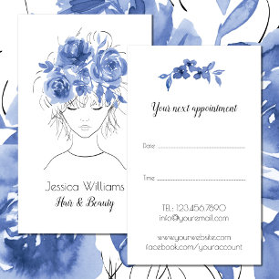 Carte De Rendez-vous Jolie jolie fille à l'aquarelle bleue rose-Floral