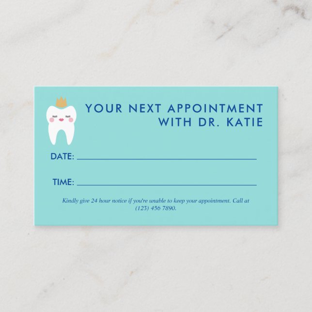 Carte De Rendez-vous Jote Queen Tooth Dentist pédiatrique Nomination (Devant)