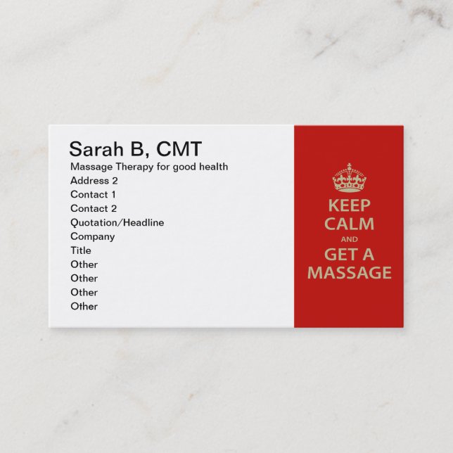 Carte De Rendez-vous Keep Calm and Get a massage (Devant)