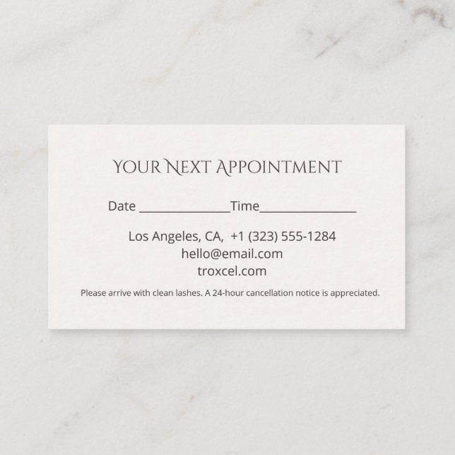 Carte De Rendez-vous Lash Appointment Card Elegant Design (Dos)