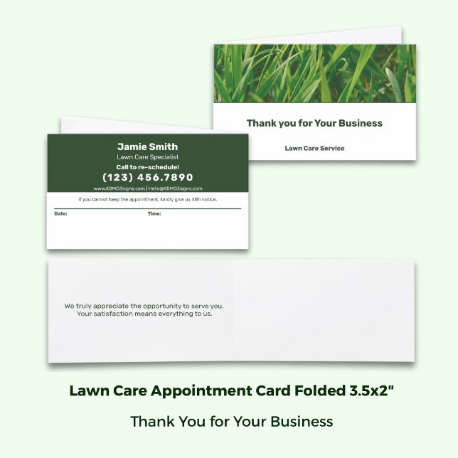 Carte De Rendez-vous Lawn Care Green White Combined Thank You & (Lawn Care Green White Combined Thank You & Appointment Card; Folded Size 3.5x2 Inch)