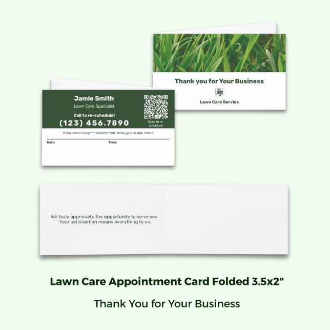 Carte De Rendez-vous Lawn Care Logo Combined Thank You & (Lawn Care Logo Combined Thank You & Appointment Card; Folded 3.5x2 Inch)