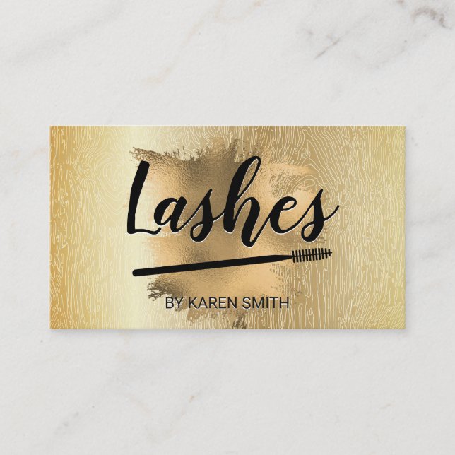 Carte De Rendez-vous Ligne Gold Wood Grain | Gold Foil | Lashes (Devant)