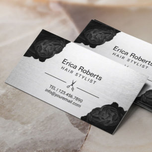 Carte De Rendez-vous Liste de cheveux Chic Black Floral Argent Rendez-v