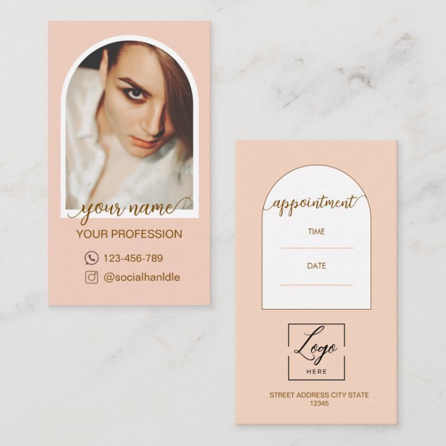 Carte De Rendez-vous Logo code QR photo rose style moderne script (Devant / Derrière)