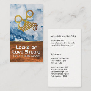 Carte De Rendez-vous Logo des ciseaux pour cheveux   Marbre bleu   Bois