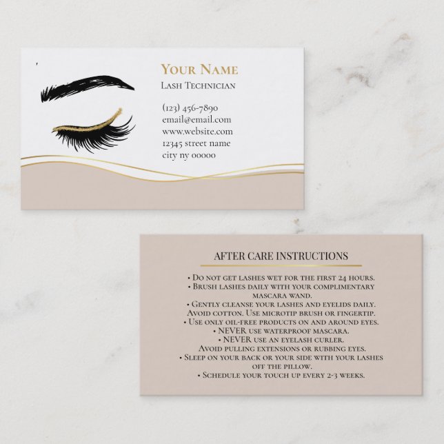 Carte De Rendez-vous Luxury Lash Technician After care Card (Devant / Derrière)