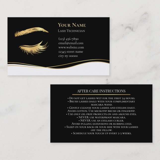 Carte De Rendez-vous Luxury Lash Technician After care Card (Devant / Derrière)