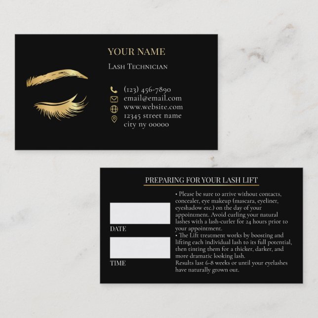 Carte De Rendez-vous Luxury Lashes Before care Appointment Card (Devant / Derrière)