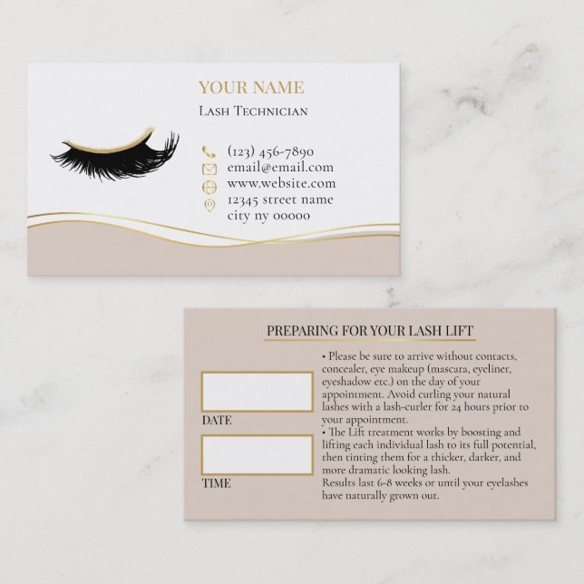 Carte De Rendez-vous Luxury Lashes Before care Appointment Card (Devant / Derrière)