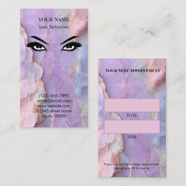Carte De Rendez-vous Luxury Pastel Marble Lash Artist Appointment Card (Devant / Derrière)