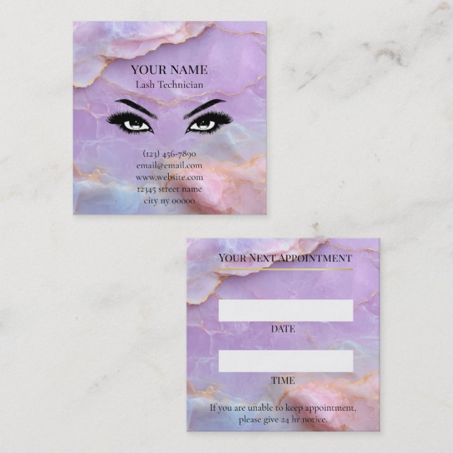 Carte De Rendez-vous Luxury Pastel Marble Lash Artist Appointment Card (Devant / Derrière)