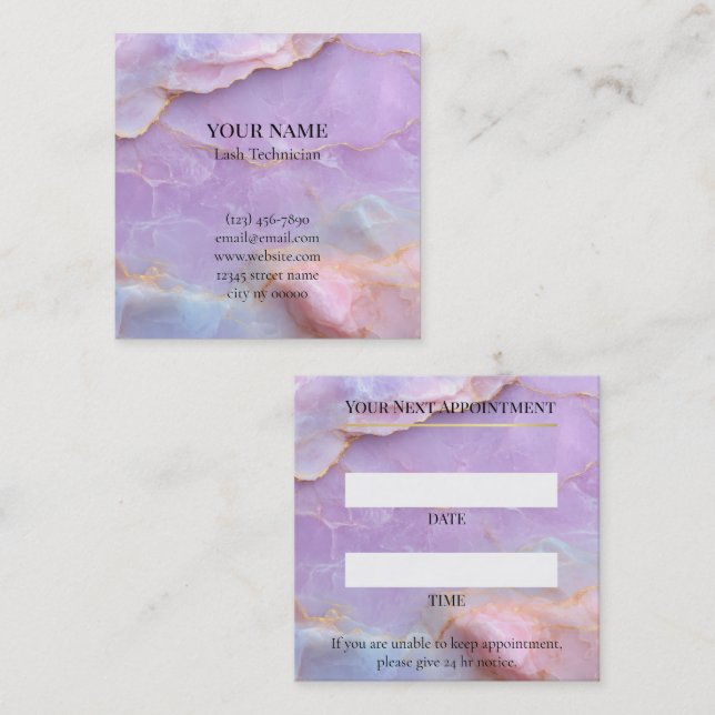 Carte De Rendez-vous Luxury Pastel Marble Lash Artist Appointment Card (Devant / Derrière)