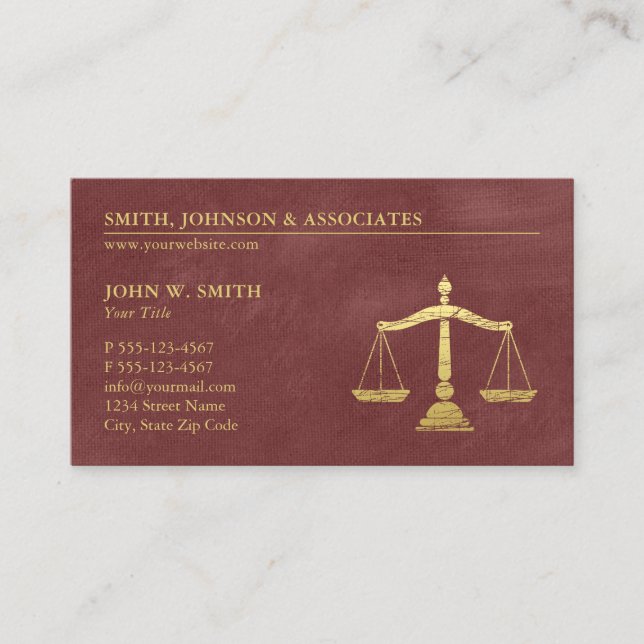 Carte De Rendez-vous Luxury Red Lawyer Scales of Justice Nomination (Devant)