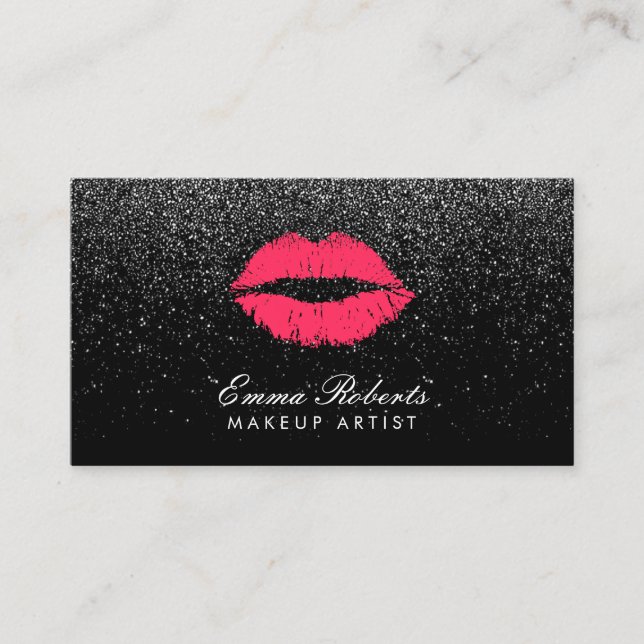 Carte De Rendez-vous Maquillage Artiste Lèvres rouges Parties scintilla (Devant)