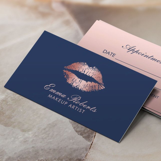 Carte De Rendez-vous Maquillage Artiste Rose Gold Lièvres Marine Blue S (Créateur téléchargé)
