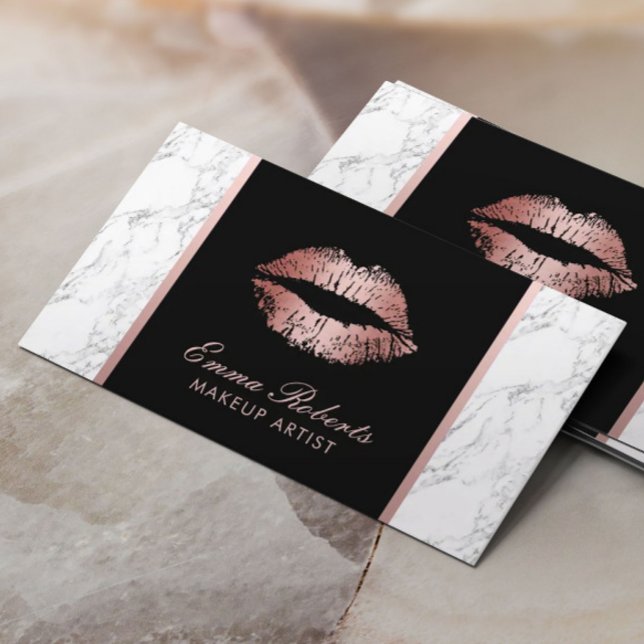 Carte De Rendez-vous Maquillage Artiste Rose Gold Lips Marbre (Créateur téléchargé)