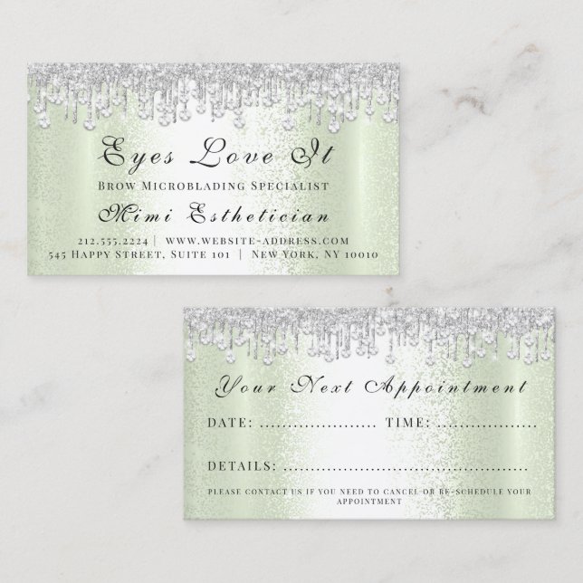Carte De Rendez-vous Maquillage Brows Lash Driver Coiffeur vert (Devant / Derrière)