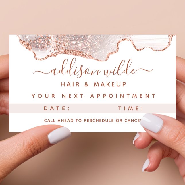 Carte De Rendez-vous Marbre blanc chic Agate Or rose (Créateur téléchargé)