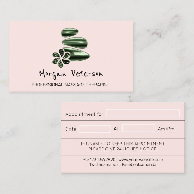 Carte De Rendez-vous Massage Spa Wellness Beauté Green Logo personnalis (Devant / Derrière)