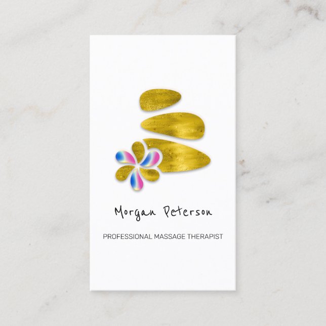 Carte De Rendez-vous Massage Spa Wellness Floral Stone Logo Or (Devant)