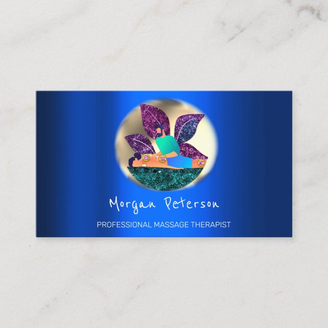 Carte De Rendez-vous Massage Spa Wellness Golden Logo Lotus Blue (Devant)