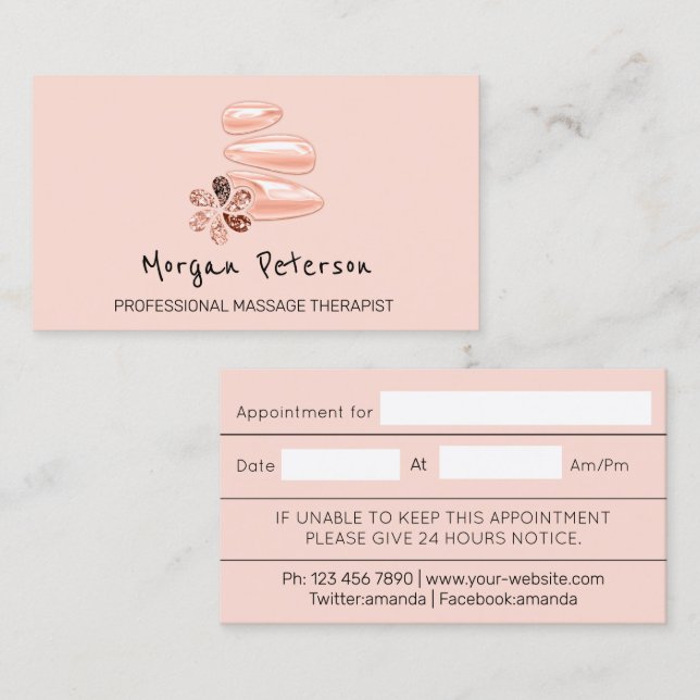 Carte De Rendez-vous Massage Spa Wellness Rose Beauté Logo personnalisé (Devant / Derrière)