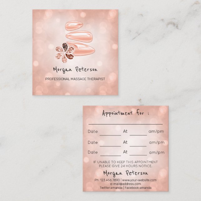 Carte De Rendez-vous Massage Spa Wellness Rose Personnalisé Logo Carré (Devant / Derrière)