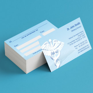 Carte De Rendez-vous Médicale blanc 3D Caduceus Blue Design