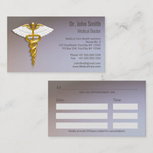 Carte De Rendez-vous Médicale Elegant Gold Caduceus ailes blanches