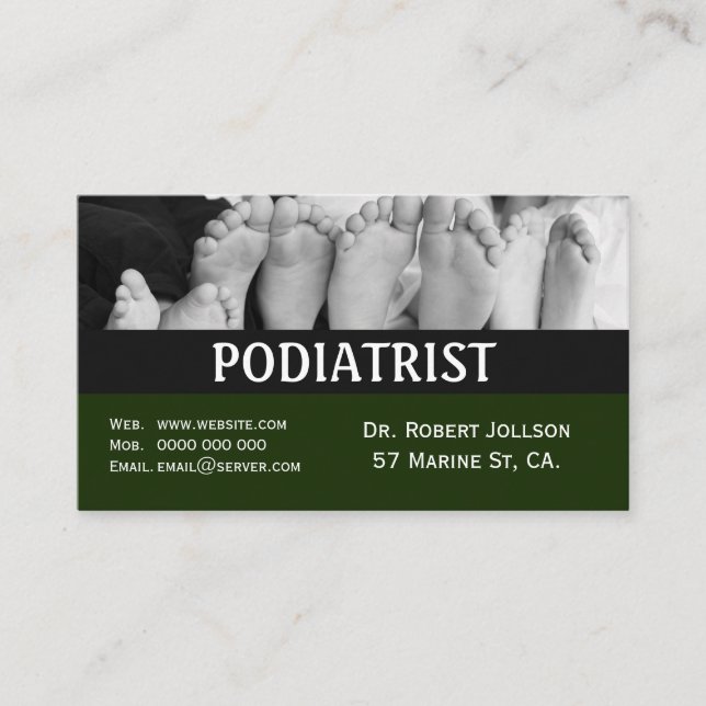 Carte de rendez-vous médicaux de podologue verte (Devant)