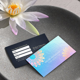 Carte De Rendez-vous Méditation Yoga Instructeur Rose Blue Gold Mandala
