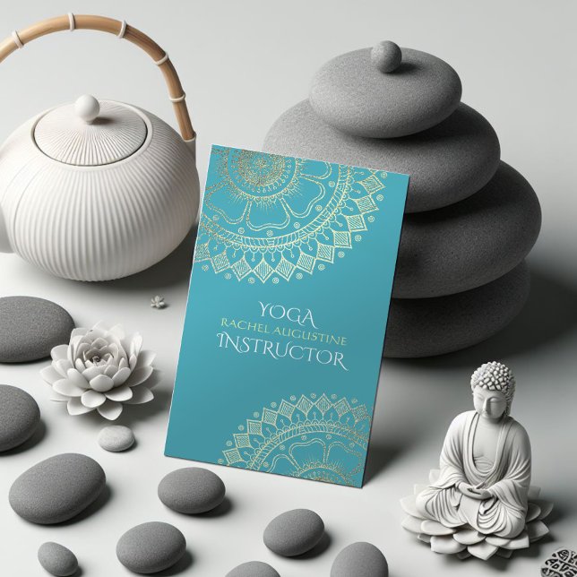 Carte De Rendez-vous Méditation Yoga Instructeur Vert Bleu Or Mandala (Créateur téléchargé)