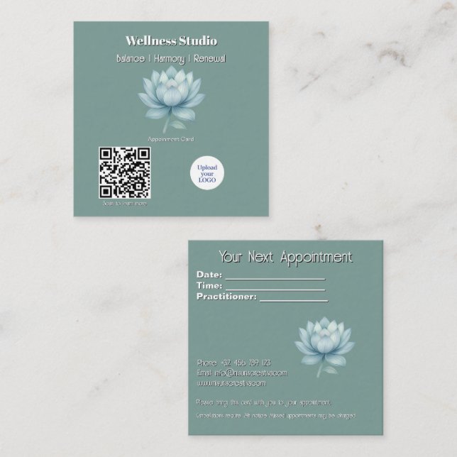Carte De Rendez-vous Mindfulness Wellness Consultant Zen Lotus Turquois (Devant / Derrière)