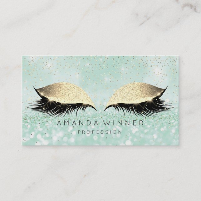 Carte De Rendez-vous Mint Green Gold Blush Lashes Parties scintillant d (Devant)