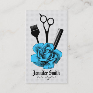 Carte De Rendez-vous mod bleu de coiffeur vintage chic de styliste en