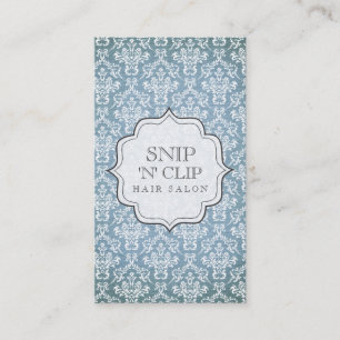Carte De Rendez-vous Mode antique grunge bleue de coiffeur de damassé