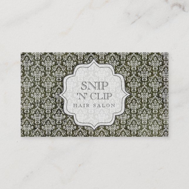 Carte De Rendez-vous Mode antique grunge foncée de coiffeur de damassé (Devant)