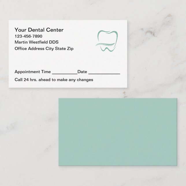 Carte De Rendez-vous Modern Dentist Office Appointment Cards New (Devant / Derrière)
