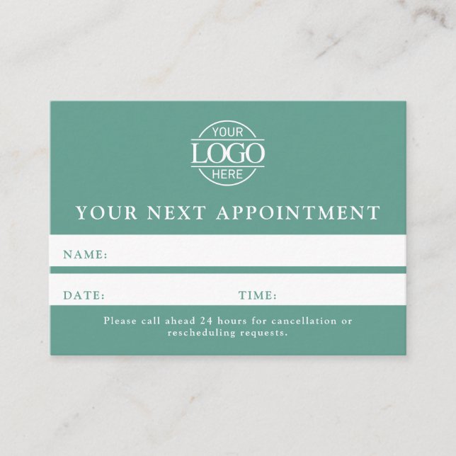 Carte De Rendez-vous Modern Teal Green Professional Simple Reminder (Devant)